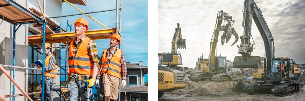 grues en action sur le chantier